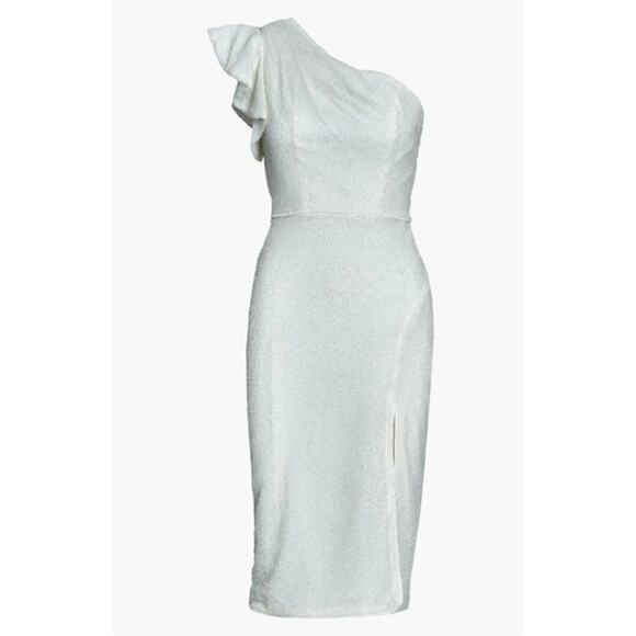 MAC DUGGAL Dress Size 6 Evening Gown Sequin NEW White Midi One Shoulder Sheath - Picture 3 of 6